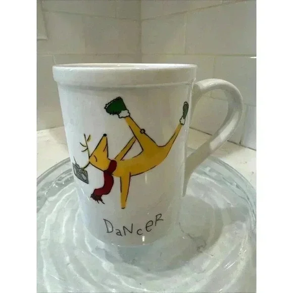 Pottery Barn Christmas Reindeer Mug Cup Hip Dancer Holiday Santa - Picture 8 of 10
